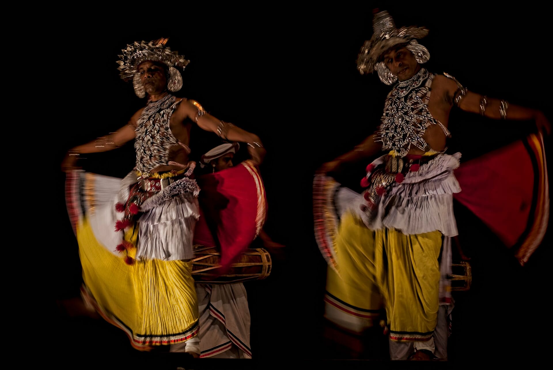 Kandyan dancers performing in traditional costume