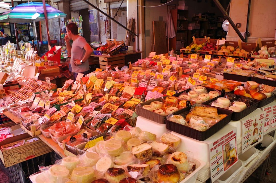 Stalls and produce along Palermo's Ballaro street market