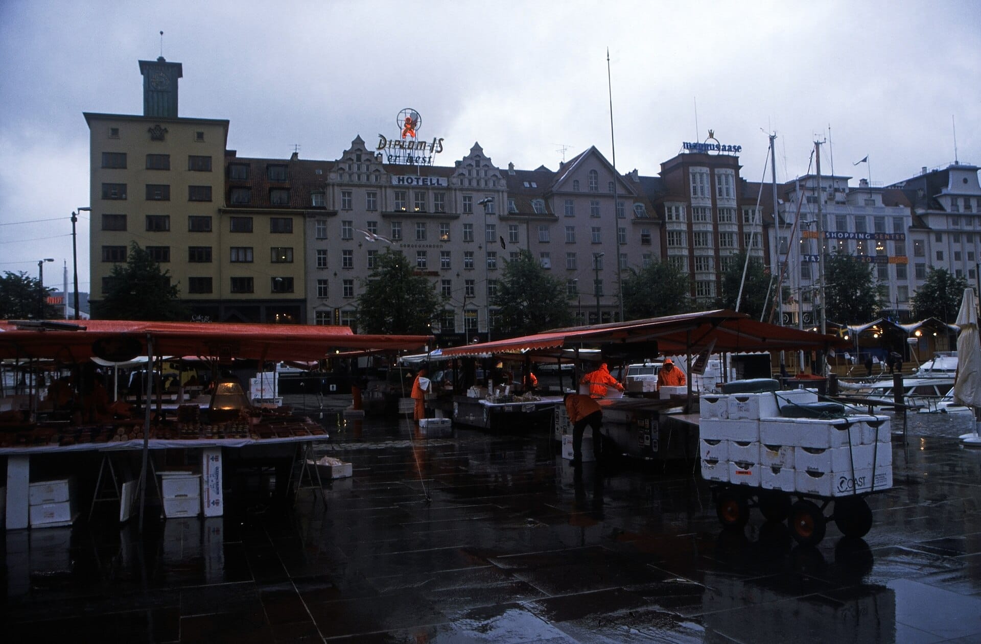 Seafood stalls at Bergen's Fisketorget fish market