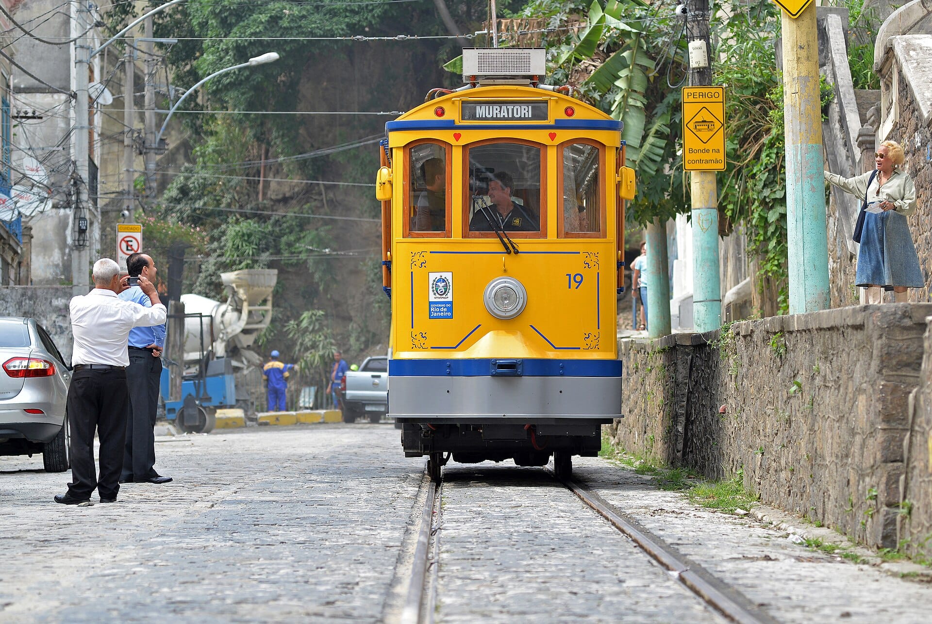 Historic yellow Santa Teresa tram in Rio de Janeiro