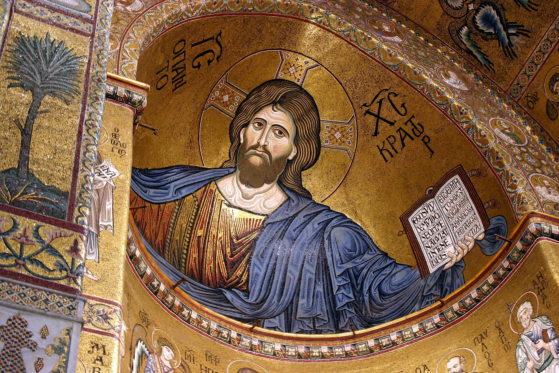The Christ Pantocrator mosaic in the apse of Monreale Cathedral