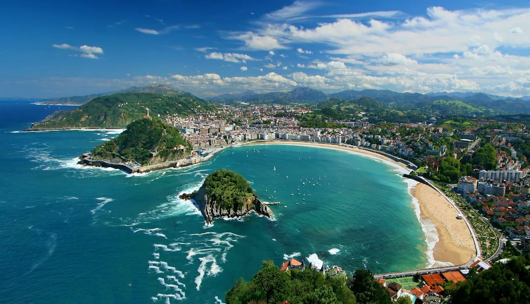 Santa Clara Island in the middle of La Concha bay, San Sebastián