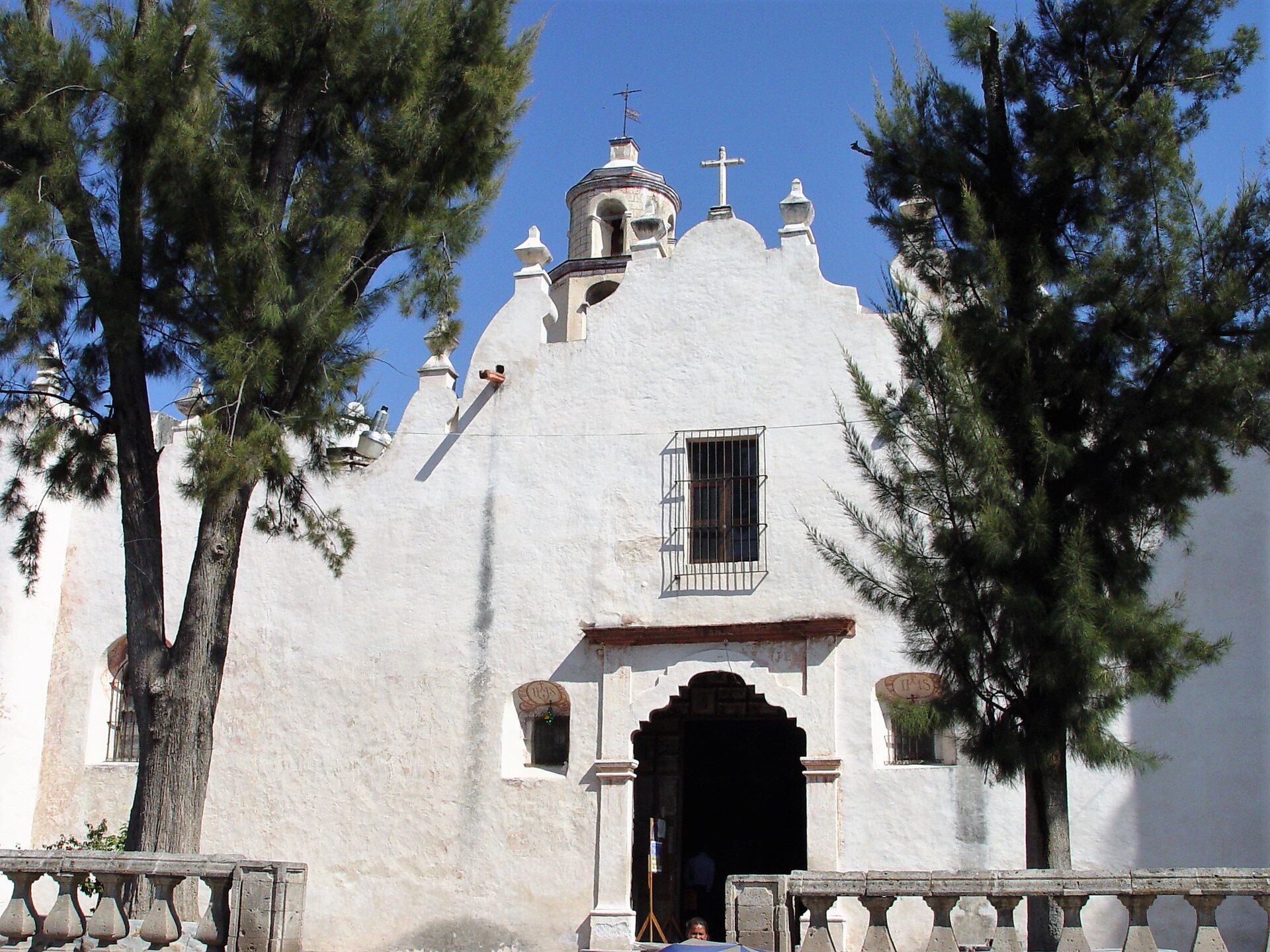 White colonial facade of the Sanctuary of Atotonilco near San Miguel de Allende