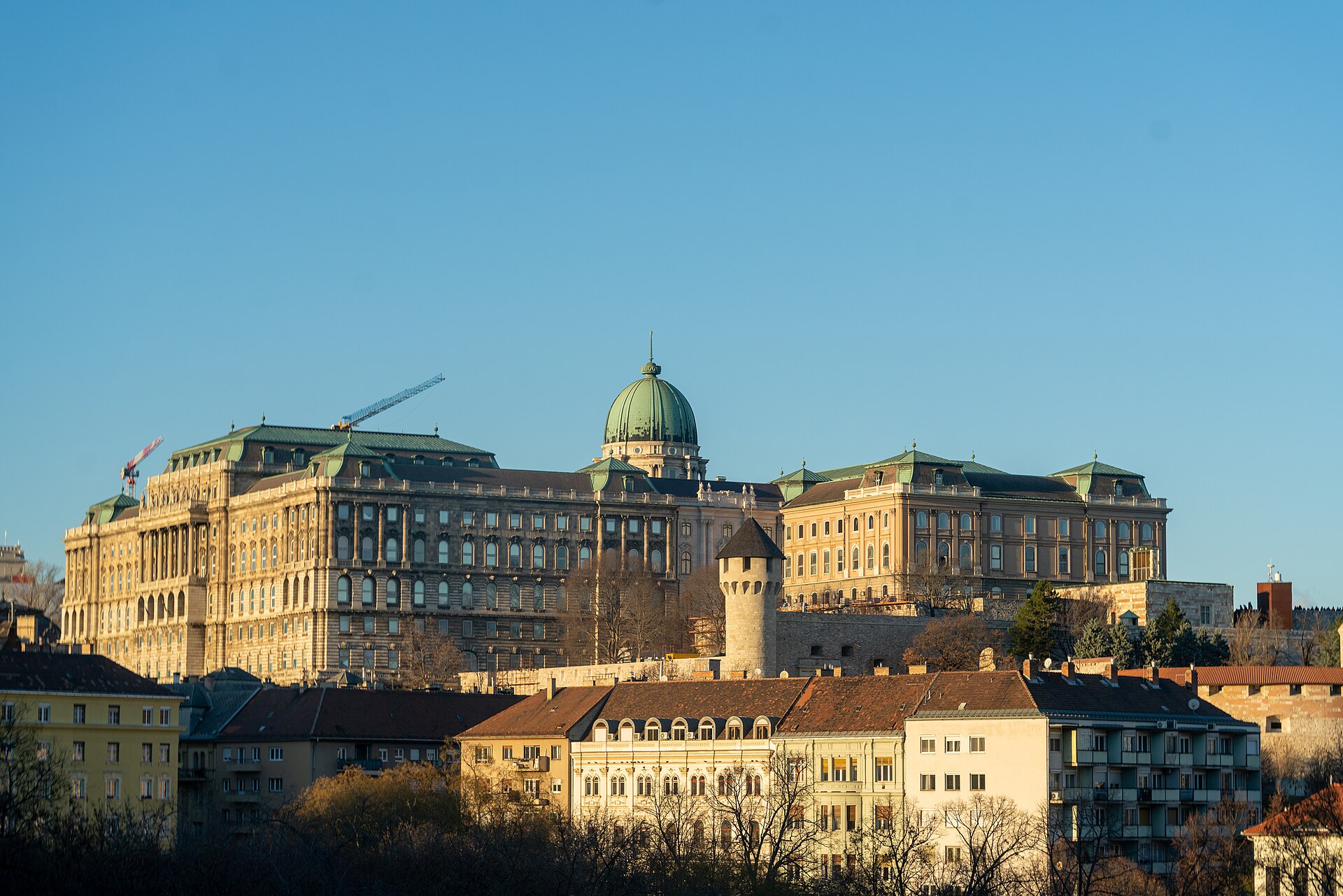 Buda Castle, the Royal Palace, seen across the Danube with its green dome