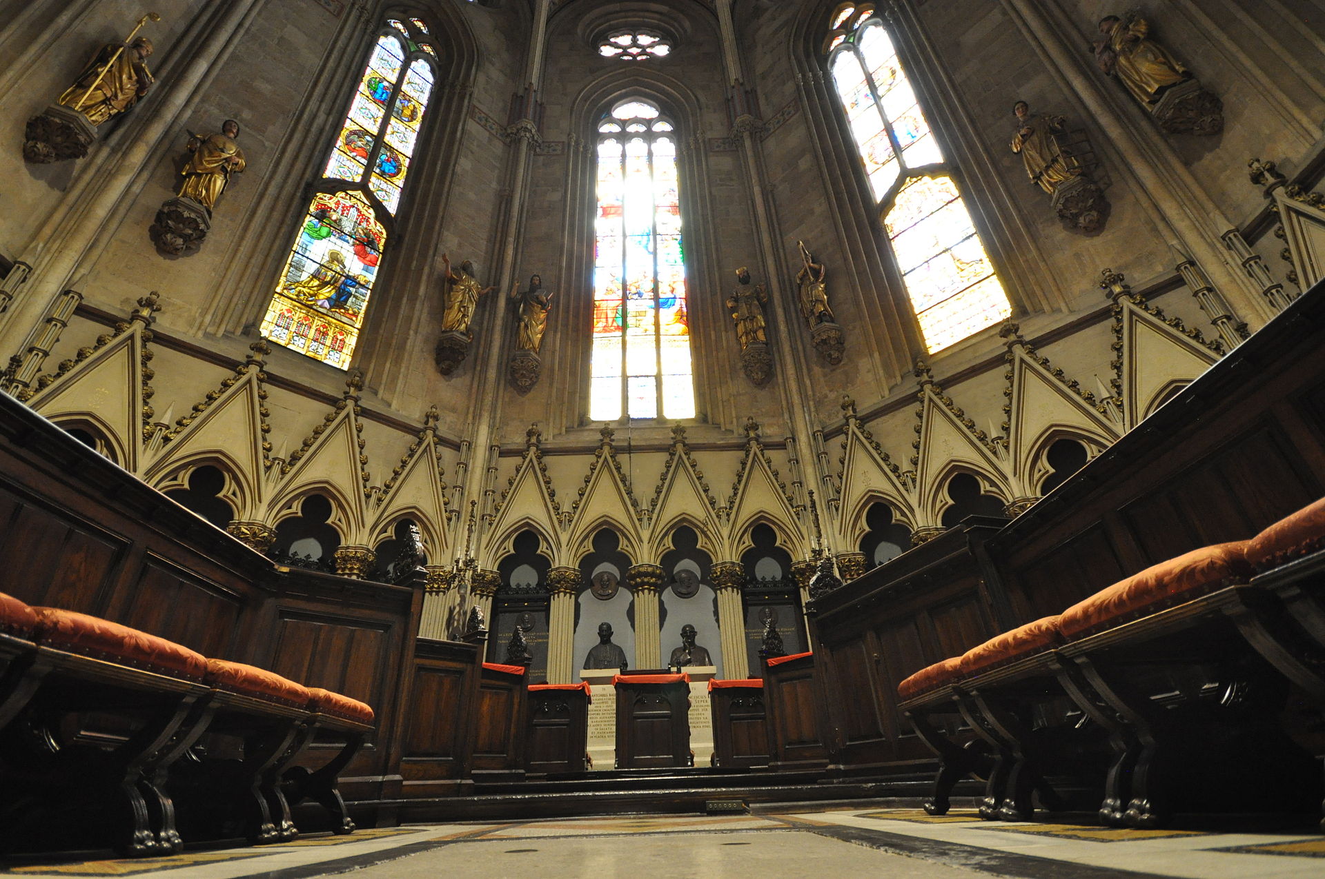 The Gothic choir and stained-glass windows inside Zagreb Cathedral