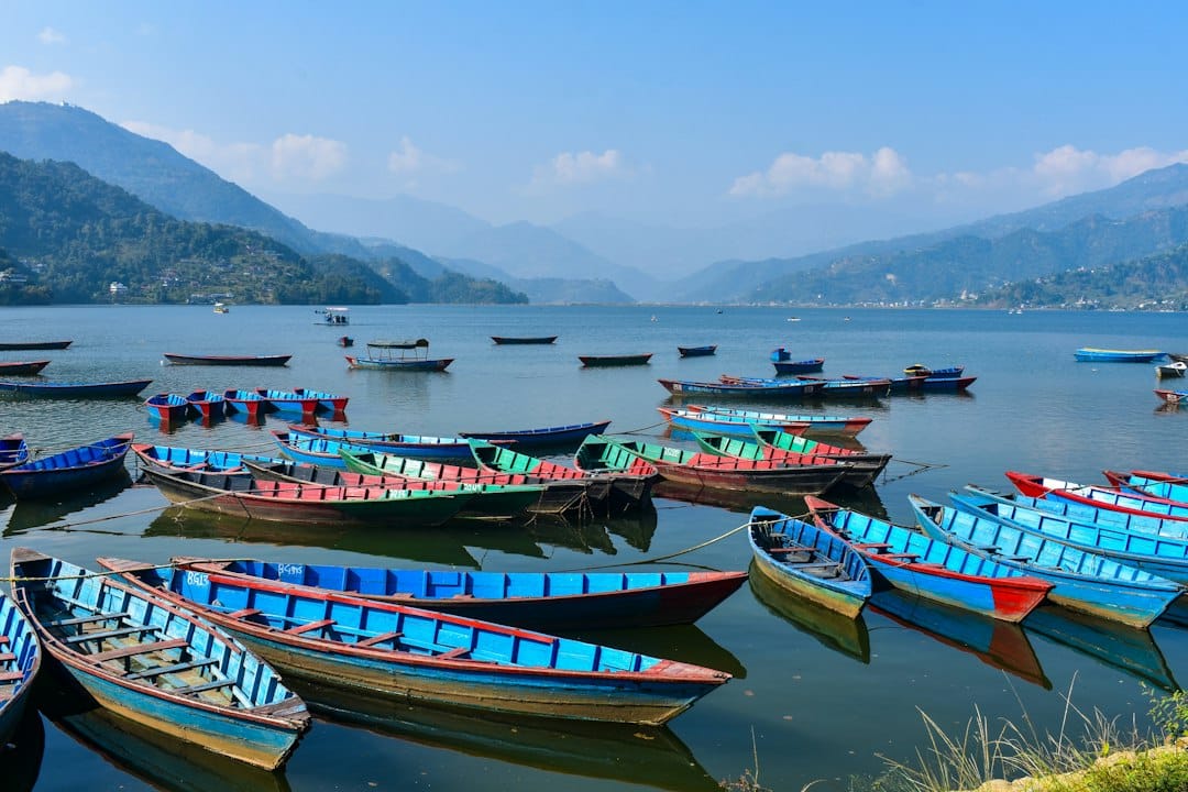 Wooden boats on Phewa Lake, Pokhara