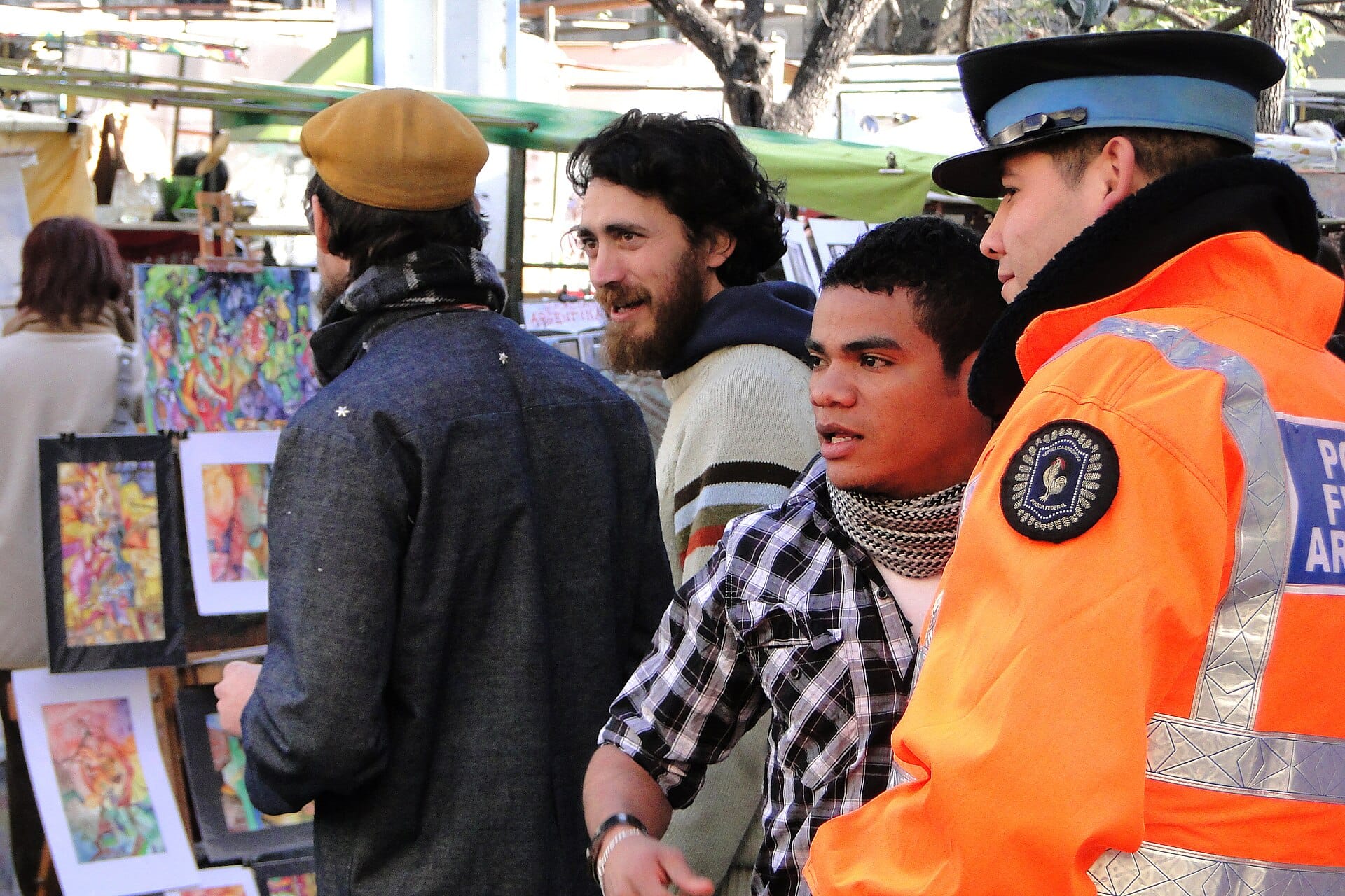 A busy street scene with pedestrians in San Telmo, Buenos Aires