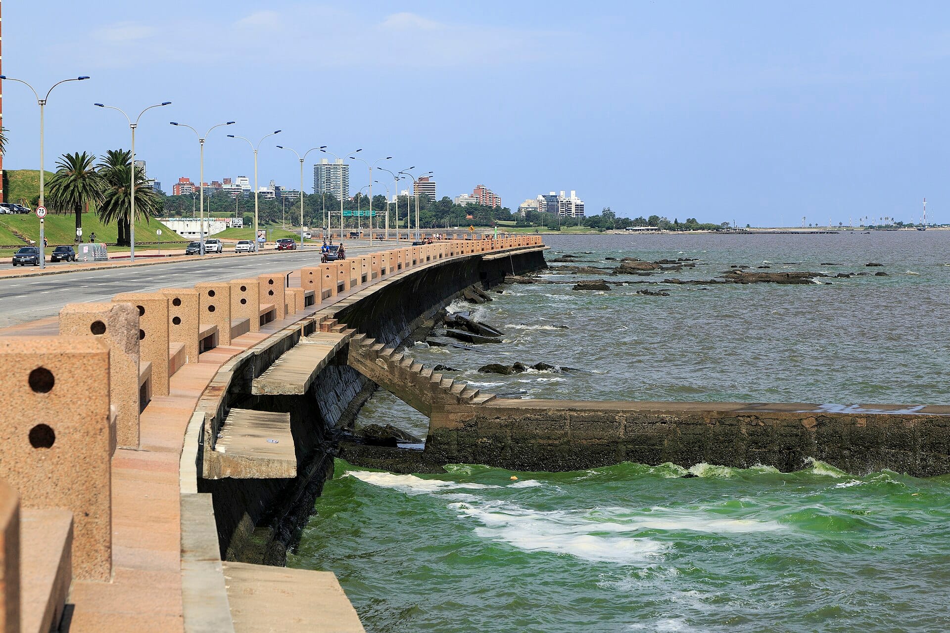 The Rambla waterfront promenade curving along the Rio de la Plata in Montevideo