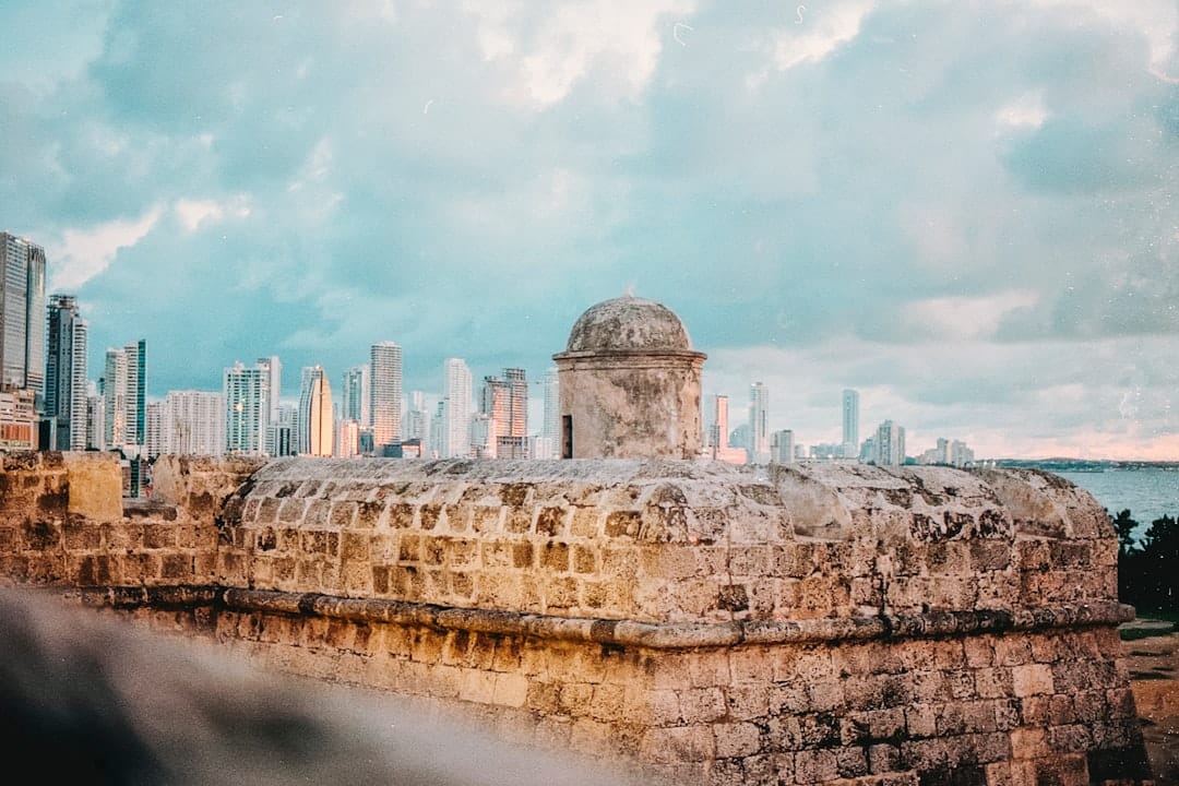 View over Cartagena from the old city walls at golden hour